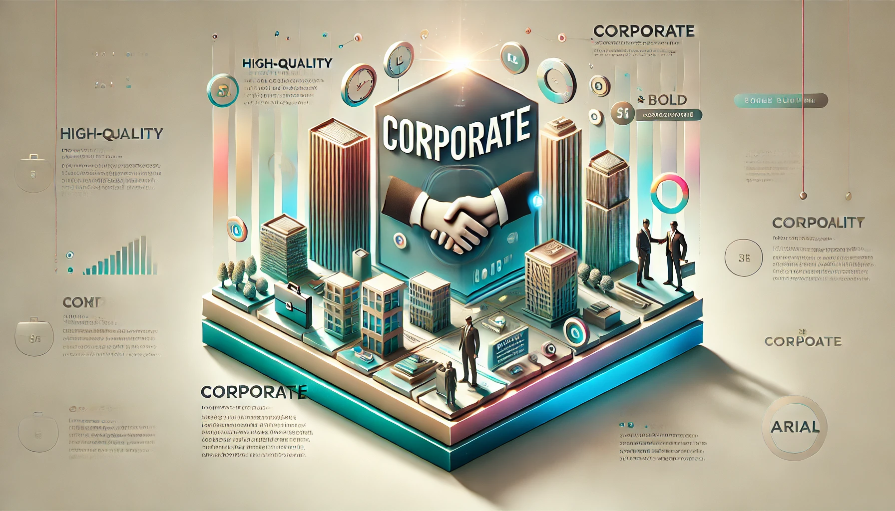 DALL·E 2024-09-09 17.34.31 - A high-quality, 3D-like image for the heading 'CORPORATE,' with the text covering 70% of the image at the top center in Arial bold font, and the headi