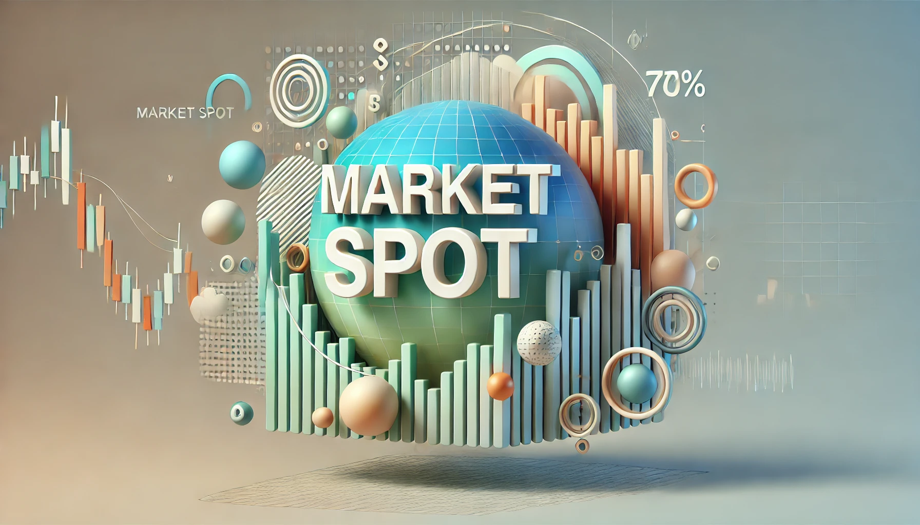 DALL·E 2024-09-09 17.35.09 - A high-quality, 3D-like image for the heading 'MARKET SPOT,' with the text covering 70% of the image at the top center in Arial bold font. The design