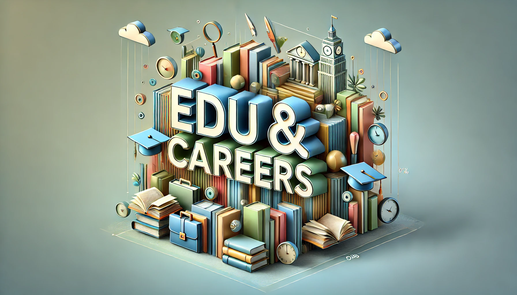 DALL·E 2024-09-09 18.15.25 - A clear and sharp 3D-like image for the heading 'EDU & CAREERS,' with the text covering 70% of the image at the top center in Arial bold font. The hea